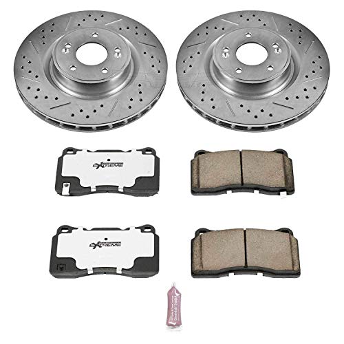 Power Stop K6166-26 Z26 Carbon Fiber Brake Pads Front with Drilled & Slotted Brake Rotors Kit For Hyundai Genesis Coupe 2010-2016 [Model Specific]