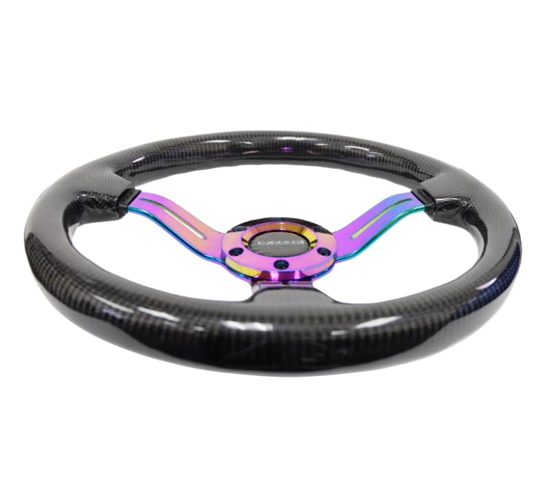 Carbon Fiber NRG Steering Wheel (350mm / 1.5in. Deep) Neochrome 3-Spoke Design w/Slit Cuts