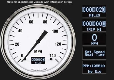 Classic Instruments White Hot CO63DWH Gauge Set Led Odometer Without Bezel GM Sending Units Compatible with 1963-1967 Corvette