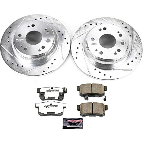 Power Stop K4989-26 Z26 Carbon Fiber Brake Pads Rear with Drilled & Slotted Brake Rotors Kit For Acura RL 2002-2004 [Model Specific]