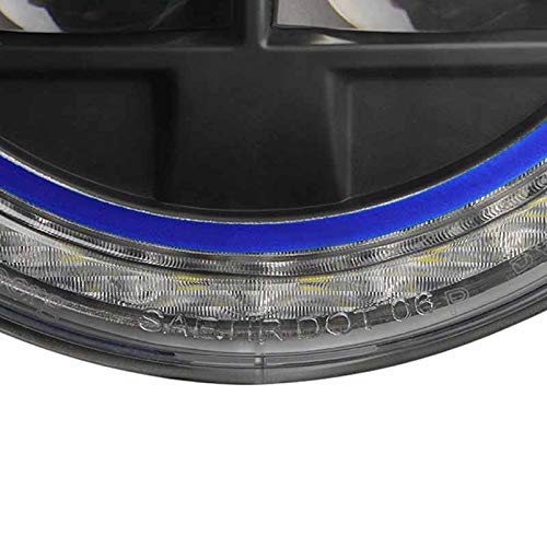 Spec-D Tuning 7" Round Black Halo LED Projector Headlights Blue Rim Left + Right Pair Headlamps Assembly