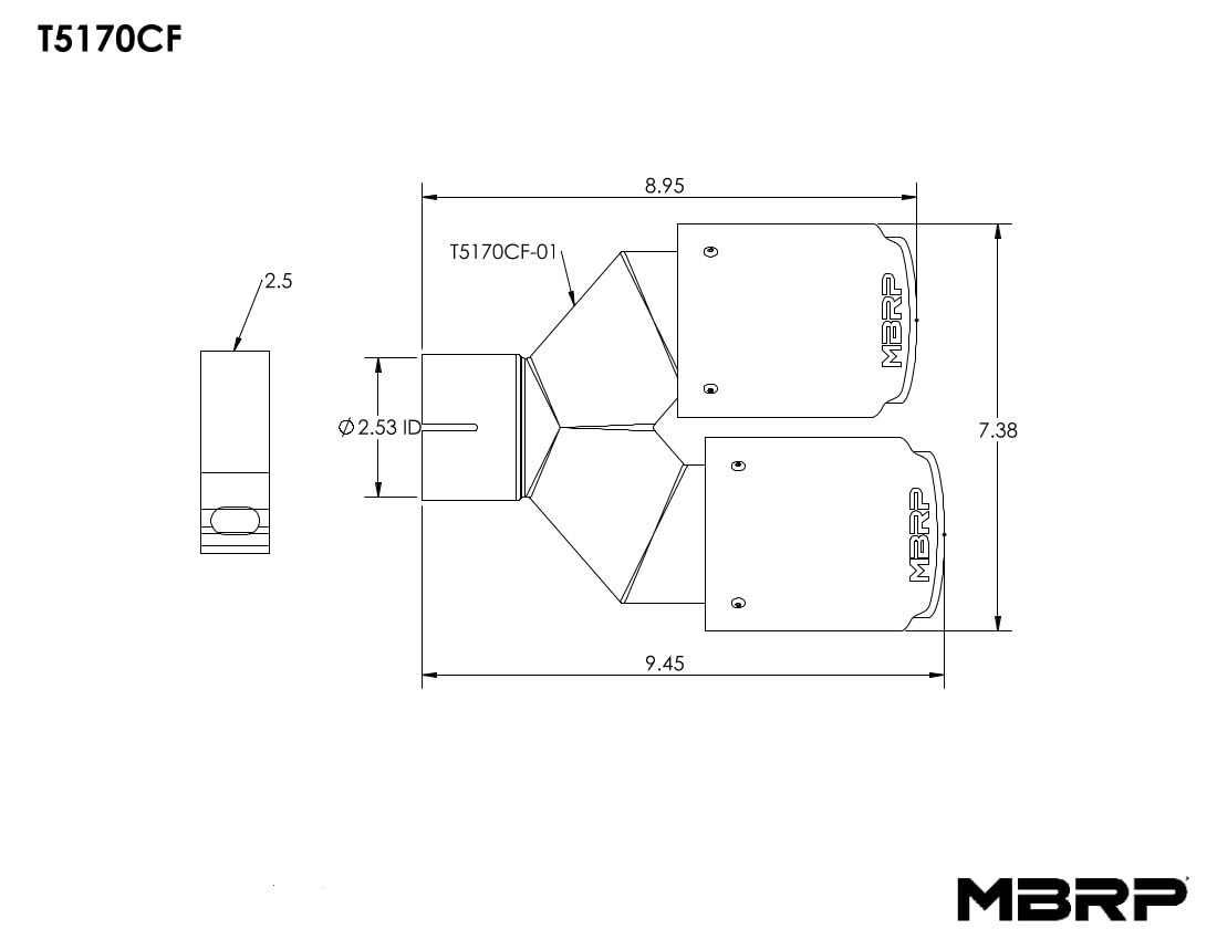 Carbon Fiber MBRP Universal Dual Tip 3.5in OD/2.5in Inlet
