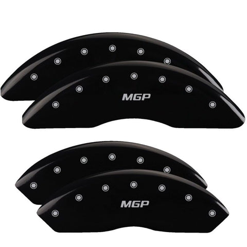 MGP Black Powder Coat Finish Caliper Covers 41114SMGPBK, Silver Characters, Set of 4
