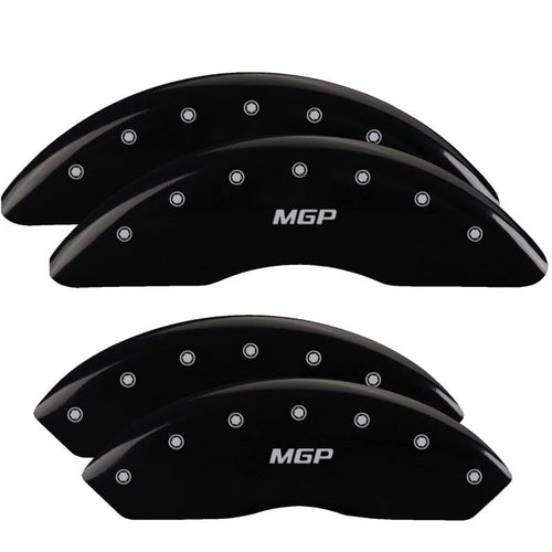 MGP Black Powder Coat Finish Caliper Covers 41114SMGPBK, Silver Characters, Set of 4