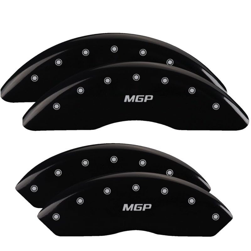 MGP Black Powder Coat Finish Caliper Covers 41114SMGPBK, Silver Characters, Set of 4