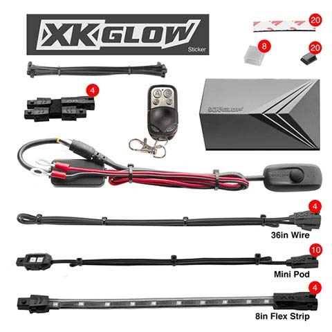 XKGLOW Amber XK034002-A - 10xPod + 4x8 Strips Single Color LED Accent Light Motorcycle Kit