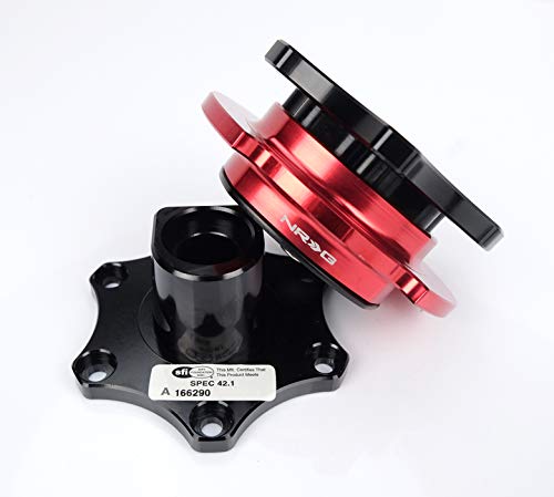 NRG Innovations Steering Wheel NRG-SRK-R200BK-RD Quick Release Adapter Black Shinny Body/Red Shinny Ring SFI SPEC 42.1, 6x70mm Bolt Pattern
