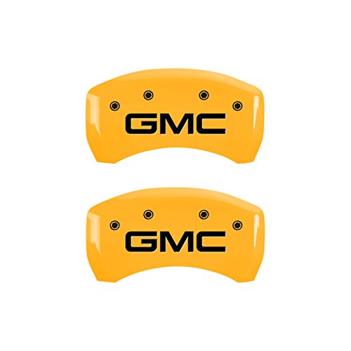 Caliper Covers MGP 34212SGMCYL (Yellow Powder Coat Finish, Engraved Front and Rear: GMC, Black Characters, Set of 4)