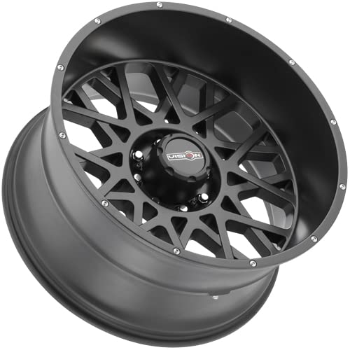 Rocker Style Vision Wheels: 412 RWD, Finish Satin Black w/Chrome Bolts- Wheel Size Inches24X12, PCD 8-180, Load Rating LBS. 3650