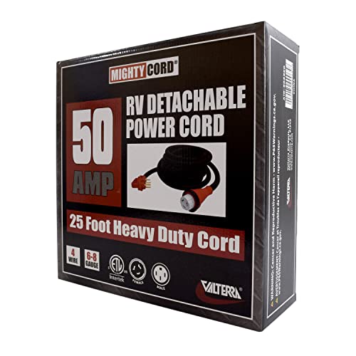 Mighty Cord Valterra A10-5025ED RV 50-Amp Detachable Power Cord, 25 ft., Red