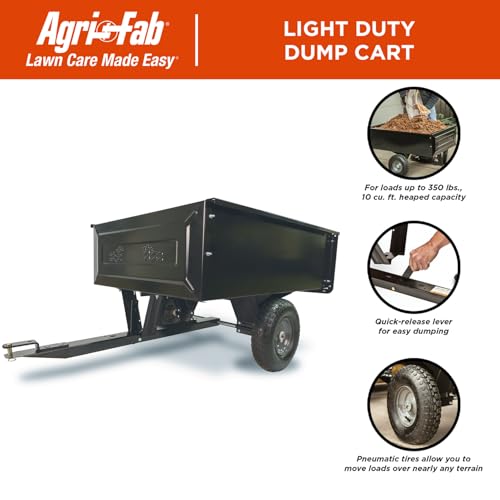 350-Pound Agri-Fab Inc Steel Tow Behind Dump Cart, 10-Cubic Feet Capacity – Removable Tail Gate, Garden Utility Trailer, Black