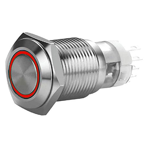 16 Mm Install Bay Stainless Momentary Switch with Harness 5A Ip67 - Red