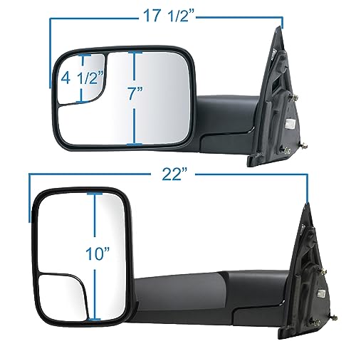 K Source Towing Mirror Driver Side – For 2002-2009 Ram 1500, 2500, 3500, Textured Black, Spot Mirror, Flip-out-head, Foldaway