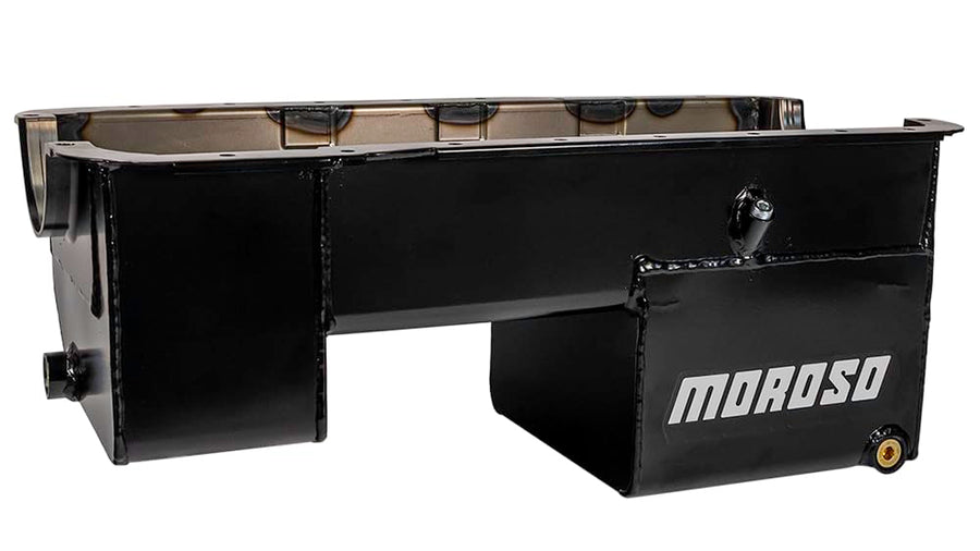 Fabricated Moroso Steel Oil Pan, 7 Quart Capacity, Small Block Ford 351W in Fox Body Mustang, 9" Rear Depth