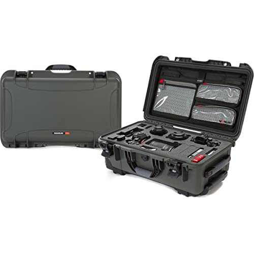 Waterproof Nanuk 935 Hard Case with Lid Organizer and Foam Insert for Canon, Nikon - 2 DSLR Body and Lens/Lenses - Olive