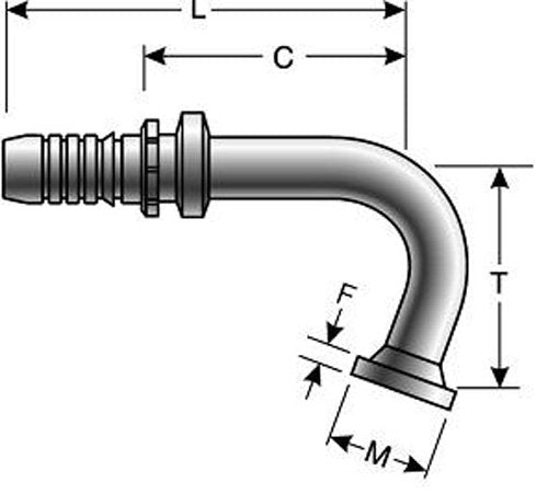 Gates GlobalSpiral 32GSP-32FL110-140 Couplings, Code 61 O-Ring Flange, Zinc Plated Carbon Steel, 9.80", 110° Bent Tube, 2" ID