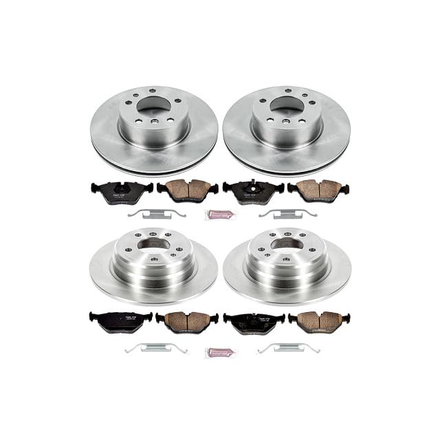 Power Stop Autospecialty KOE392 Front and Rear Replacement Brake Kit-OE Brake Rotors & Ceramic Brake Pads and 1 Front & 1 Rear Sensor Wires For BMW 525i, BMW 5, BMW 530i, BMW 535i [Model Specific]