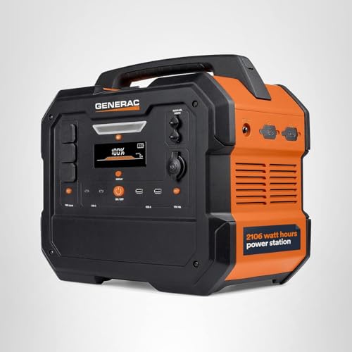 Portable Power Station Generac 2106Wh with Lithium-Ion Battery - Clean, Emission-Free Power - Wirless Charging Pad and Compact Design - Camping, RV, Indoor/Outdoor Use - Orange/Black