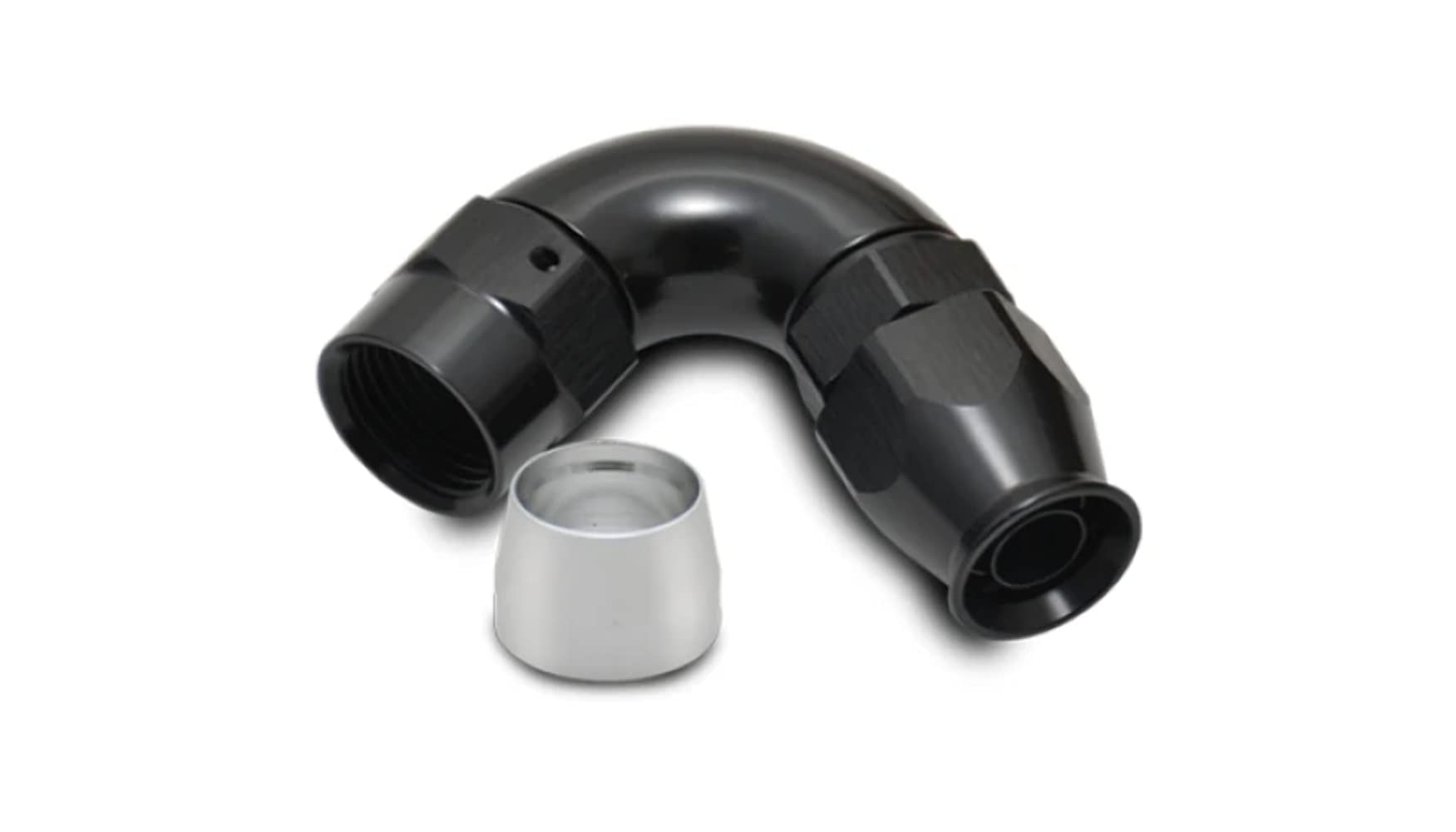 Hose End Vibrant Power 28210 Fitting, Full Flow, PTFE, 120 Degree, Reusable, 10AN Hose, 10AN Female Thread, Aluminum, Black Anodized, use with Vibrant 18000 series PTFE Lined Flex Hose, each