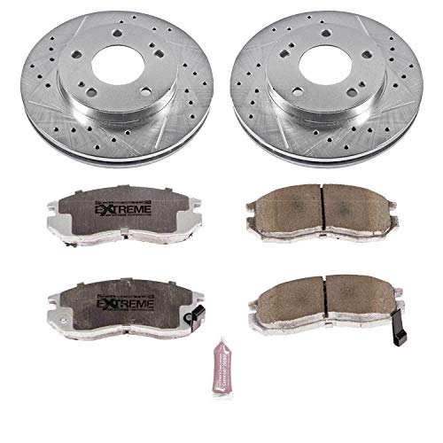 Power Stop K681-26 Z26 Carbon Fiber Brake Pads Front with Drilled & Slotted Brake Rotors Kit For Sebring, Avenger, Stratus, Eagle Talon, Eclipse, Galant, Plymouth Laser [Model Specific]