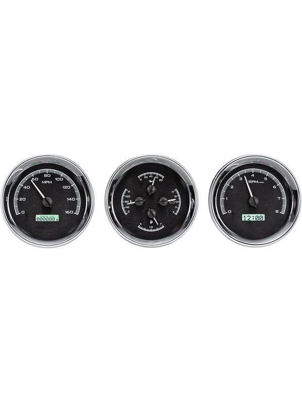 VHX-1020-S-W Dakota Digital Universal 5" Round Trio Analog Gauges System, Silver Alloy Style, White Backlighting