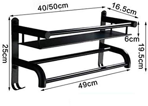 Singledeck black bathroom shelves, stainless steel storage rack with towel bar Bathroom Shelf (Size : 40cm)