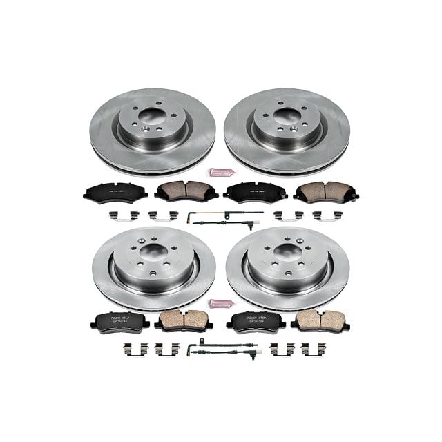 Power Stop Autospecialty KOE6227 Front and Rear Replacement Brake Kit-OE Brake Rotors & Ceramic Brake Pads and 1 Front & 1 Rear Sensor Wires