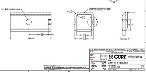 CURT Trailer Hitch Receiver Adapter Reducer Sleeve, 2-1/2 to 2-Inch, Carbide Black Powder Coat 45405
