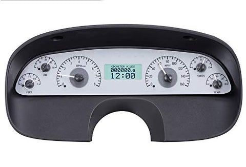 VHX System-Silver Alloy Style Face w/White Display Compatible with 1994-96 Chevy Caprice/Impala SS