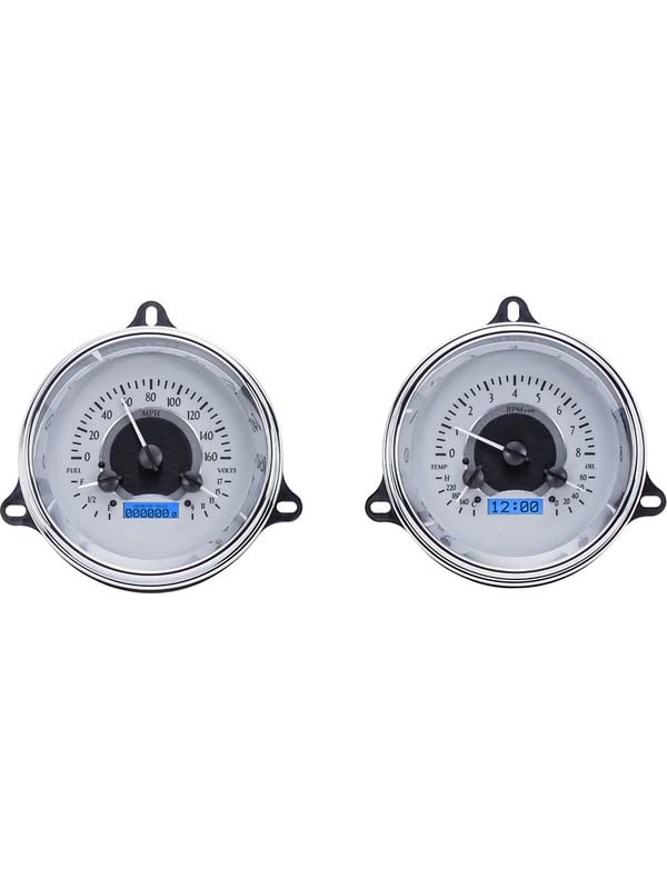 Dakota Digital VHX-54C-PU-S-B Analog Gauge System with Chevy 1954 Pickup Compatible and 1955 First Series, Silver Alloy Style, Blue Backlighting