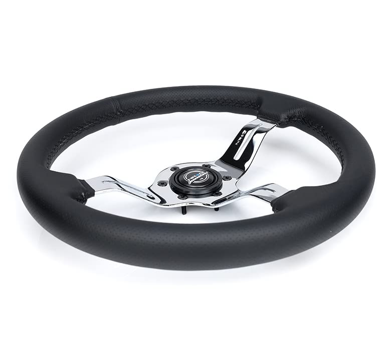 NRG Innovations Steering Wheel - NRG-ST-010CH-PR Light Weight Gaming Wheel: Splitz- Made with Perforated Leather, Light Weight Composits and Chrome Spoke with Slits