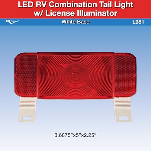 LED RV Designer L981 Combination Tail Light with License Illuminator, White Base, DOT‑Compliant