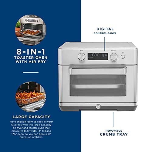 Digital Air Fryer GE Toaster Oven + Accessory Set | Convection Toaster with 8 Cook Modes | Large Capacity Oven - Fits 12" Pizza | Countertop Kitchen Essentials | Stainless Steel