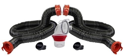 Dominator Valterra 20-Foot RV Sewer Hose Kit, Sewer Hose for Camper RV, Includes 2 Attachable 10-Foot Hoses with Rotating Fittings, 90 Degree Clearview Sewer Adapter, and 4 Drip Caps