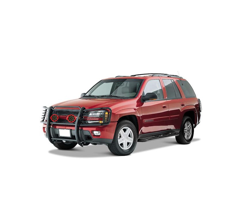 Bumper Guard Modular Black Black Horse Grille brush Come With pair of 7.0"LED Light with Red Trim Rings Compatible with 2002-2009 Chevrolet Trailblazer|2002-2006 Chevrolet Trailblazer EXT-17GK26MA-PLR