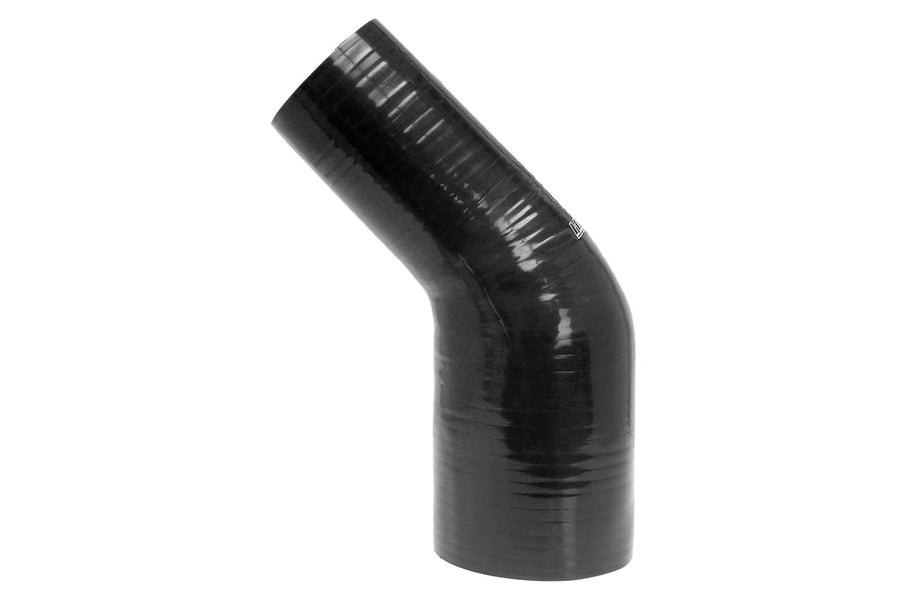 HPS HTSER45-325-350-BLK 4-ply Reinforced Silicone High Temperature 45 degree Elbow Reducer Coupler Hose, 30 PSI Maximum Pressure, 4" Leg Length on each side, 3-1/4" > 3-1/2" ID, Black