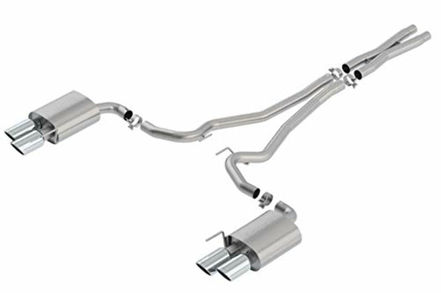 Borla S-Type 140807 Cat-Back Exhaust System 2.5 in. Pipe 4 in. Dual Round Rolled Angle Cut Tip Truck Side Exit T-304 Stainless Steel Cat-Back Exhaust System