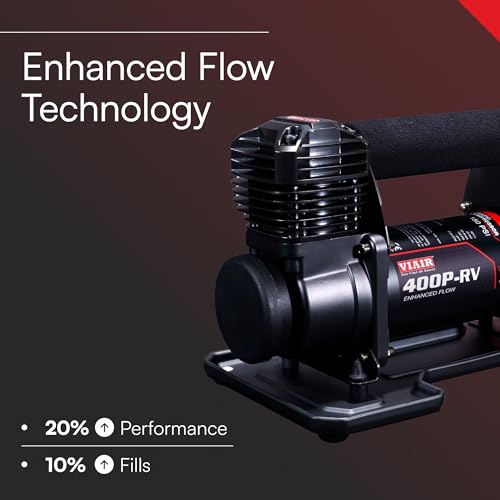 400P-RV EF VIAIR Enhanced Flow - 40144 12V Tire Inflator Portable Air Compressor with RV Inflation Gun, 90 Degree Chuck | 33% Duty Cycle @ 100 PSI, Max Pressure 150 PSI (SAE, Alligator Clips)