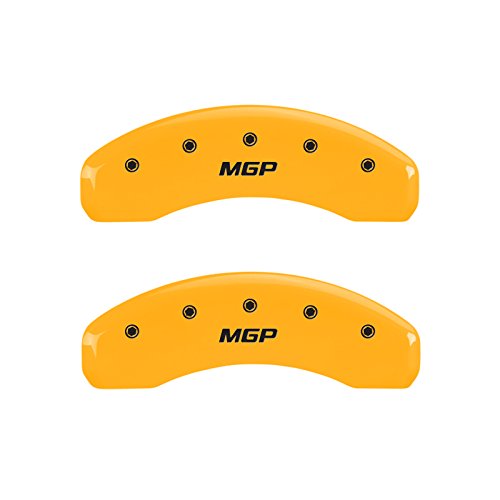 Caliper Covers MGP 15201SMGPYL (Yellow Powder Coat Finish, Engraved Front and Rear: MGP, Black Characters, Set of 4)