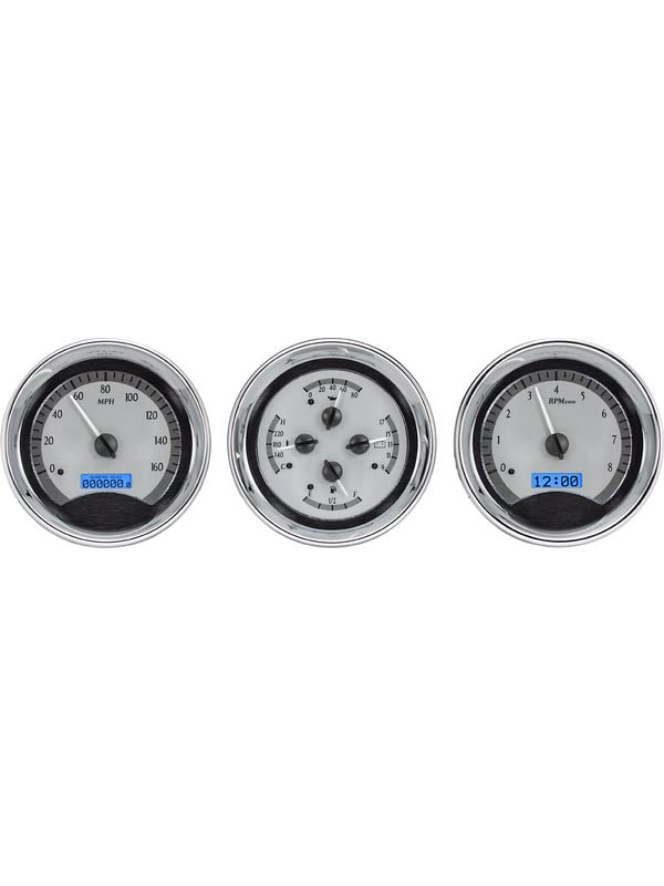 Dakota Digital VHX-1020-K-B Universal 5" Round Trio Analog Gauges System, Black Alloy Style, Blue Backlighting