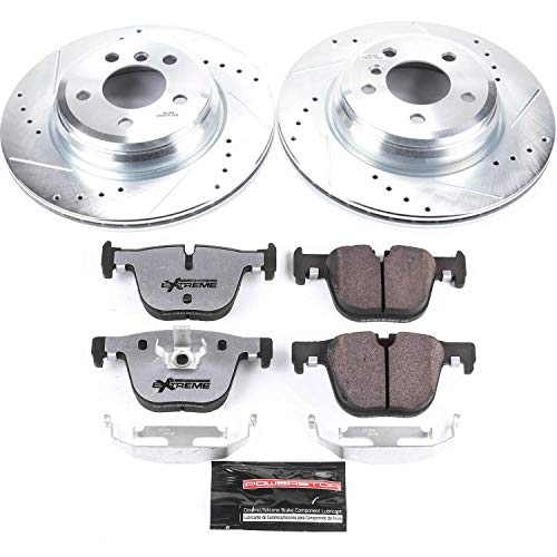 Power Stop K6667-26 Z26 Carbon Fiber Brake Pads with Drilled & Slotted Brake Rotors Kit and 1 Rear Sensor Wire