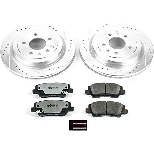 Power Stop K6385-26 Z26 Carbon Fiber Brake Pads Rear with Drilled & Slotted Brake Rotors Kit For Cadillac ATS 2013-2018 [Model Specific]
