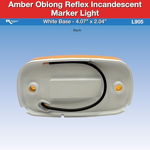 Amber Oblong RV Designer L905 Marker Light With White Base, DOT-Compliant Reflex Incandescent