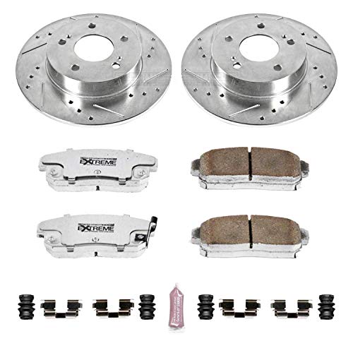 Power Stop K1169-26 Brake Pads Rear Z26 Carbon Fiber with Drilled & Slotted Brake Rotors Kit For INFINITI I30 2001, INFINITI I35 2002-2004, Nissan Maxima 2001-2003 [Model Specific]
