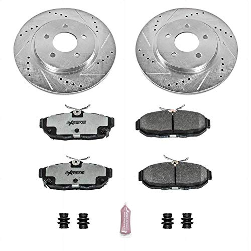 Power Stop K4749-26 Z26 Carbon Fiber Brake Pads Rear with Drilled & Slotted Brake Rotors Kit For Ford Mustang 2011-2014 [Model Specific]