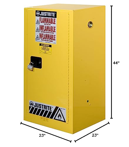 Sure-Grip Justrite 891500 Compac Flammables Cabinet, Manual-Close, 15 Gal, Yellow