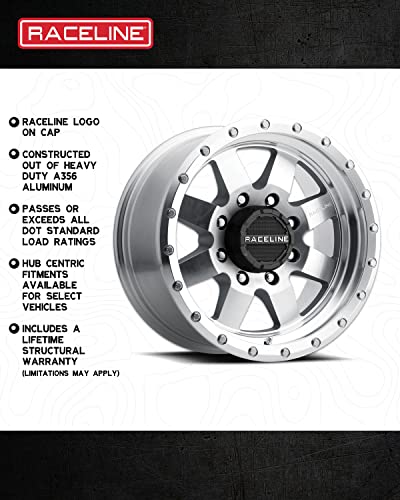 935MC Raceline Wheels DEFENDER Wheel Machined Clear Coat 17X9"6X135 Bolt Pattern 0mm Offset/(5"B/S) 8 Spoke Aluminum Passenger Car Wheels, Full Size Replacement Machined Clear Coat Car Rims