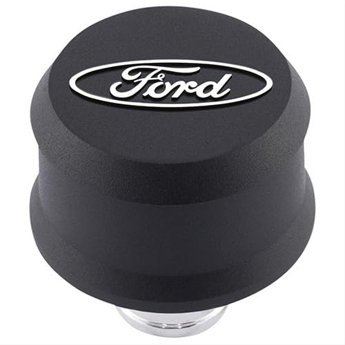 302-435 Ford Breather - Slant-Edge - Push-in - Round - 1-1/4 in Hole - Raised Oval Logo - Aluminum - Black Crinkle Powder Coat - Each