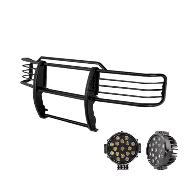 Bumper Guard Modular Black Horse Grille brush Come With pair of 7.0"LED Lights with Black Trim Rings Compatible with 2001-2003 Ford Explorer Sport|2001-2005 Ford Explorer Sport Trac-17FJ24MA-PLB