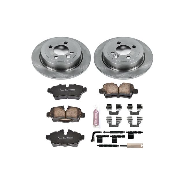 Power Stop KOE6281 Rear Replacement Brake Kit-OE Brake Rotors & Ceramic Brake Pads and 1 Rear Sensor Wire For Mini Cooper 2007-2010 [Model Specific]